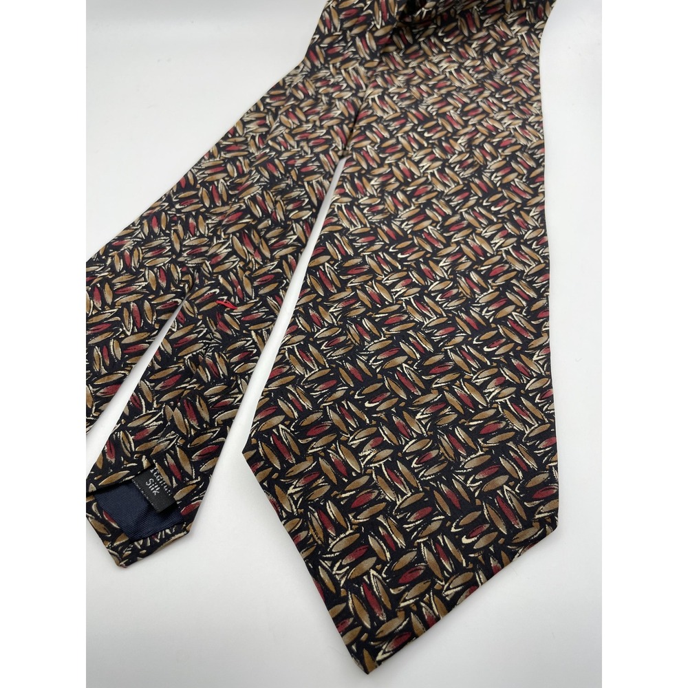 Peter Thomas by Superba Mens Silk Tie Abstract Geometric Gold Burgundy Black